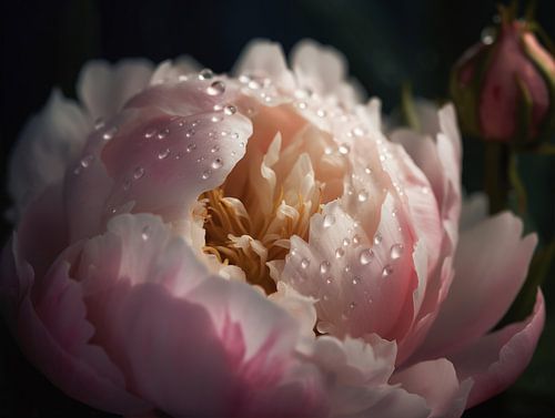 Ochtenddauw op Pioenroos