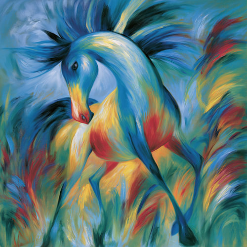 Blauw abstract paard