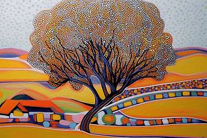 Bunter Baum im pointillistischen Stil