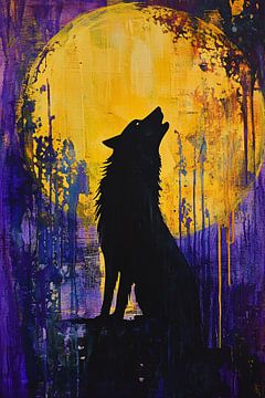 Wolf silhouet voor volle maan van Imperial Art House