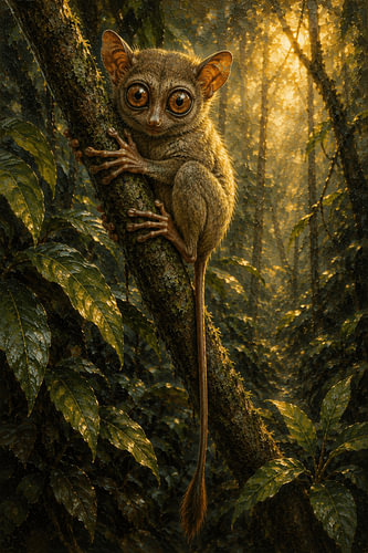 Tarsier in het tropisch regenwoud