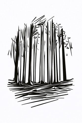 Minimalistische Zwart-witte Bomen Lijntekening