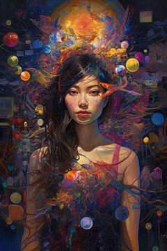 Portret van een aziatische vrouw van Digitale Schilderijen