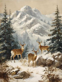 Rehe in einer winterlichen Berglandschaft