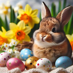 Osterhase mit bunten Eiern