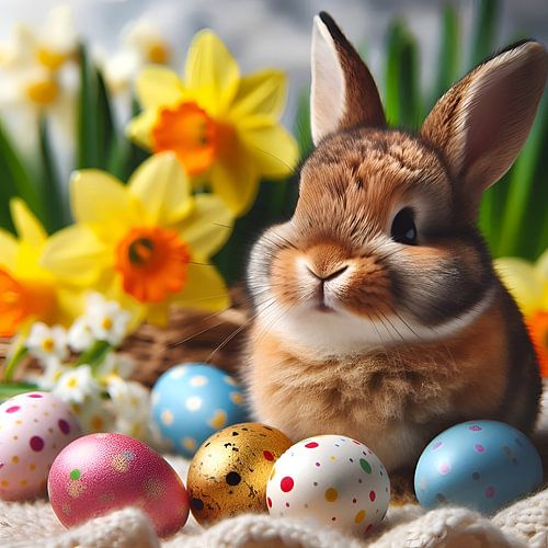 Easter bunny with colourful eggs