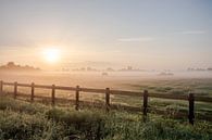 Nederlands landschap zonsondergang zonsopgang weiland en paarden van Déwy de Wit thumbnail