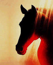 Crimson Horse Silhouette – Sunlit Profile Portrait by RAMYHEFNY-GALLERY