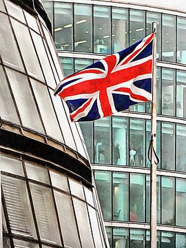 Union Jack buiten het stadhuis in Londen van Dorothy Berry-Lound