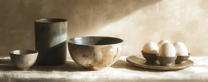 Sonnenbeschienene Schalen und Eier