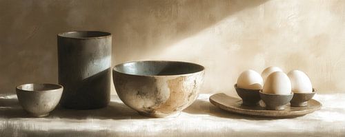 Sonnenbeschienene Schalen und Eier