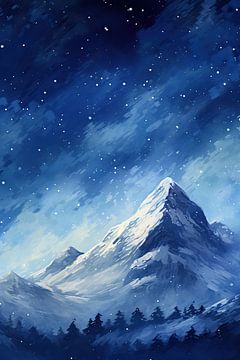 Berge Nachthimmel | Sternenpracht von Abstraktes Gemälde