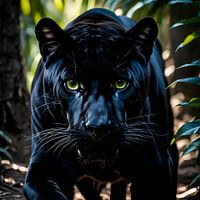 The black jaguar moving in the shadow