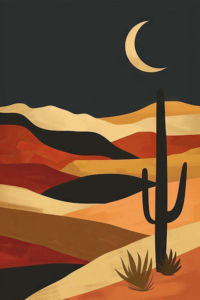 Desert landscape at night by Poster Art Shop