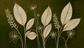 Botanische Illustration: Blätter und Gräser auf Leinen