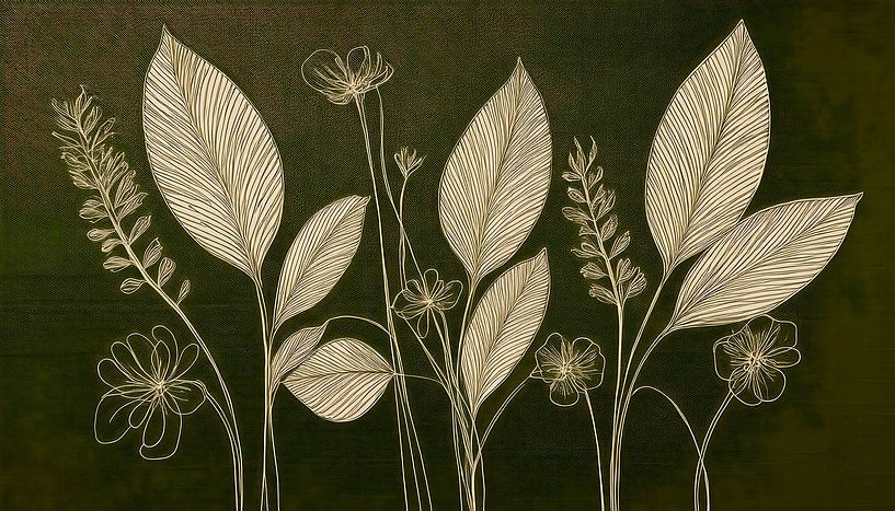Botanical illustration: Leaves and grasses on linen by Studio Pieternel