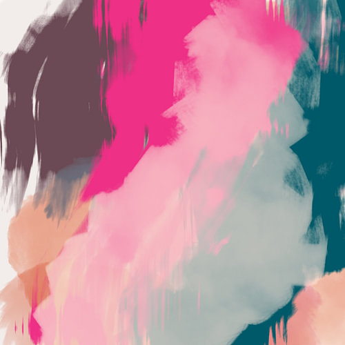 Kleurrijk abstract schilderij in roze, petrolblauw en bruin. Set van 2. Nr. 1