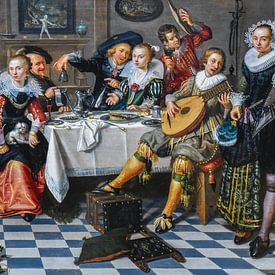 Feestvierend gezelschap, Isack Elias, ca 1620 van Hans Levendig (lev&dig fotografie)
