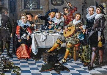 Feestvierend gezelschap, Isack Elias, ca 1620 van Hans Levendig (lev&dig fotografie)