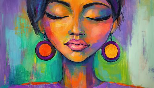Kleurrijke abstracte vrouw met oorbellen panorama