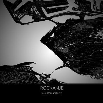 Zwart-witte landkaart van Rockanje, Zuid-Holland. van Rezona