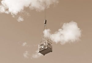 Kranhaken mit Ladung in Sepia