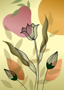 Black Line art - Tulips van Gisela- Art for You