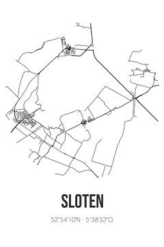 Sloten (Fryslan) | Karte | Schwarz und weiß von Rezona