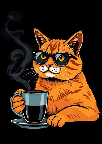 Oranje kat en zwarte koffie van MIROKKU