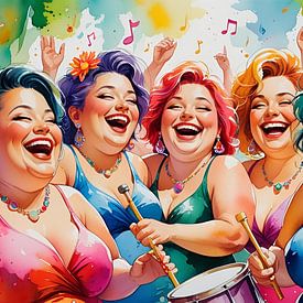 De gezellige dames spelen muziek in een band van De gezellige Dames