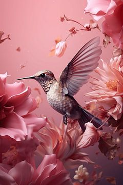 Colibri avec des fleurs roses sur Danny van Eldik - Perfect Pixel Design