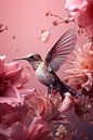 Kolibrie met roze bloemen van Danny van Eldik - Perfect Pixel Design thumbnail