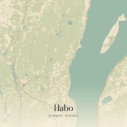 Vintage landkaart van Habo, Sweden.