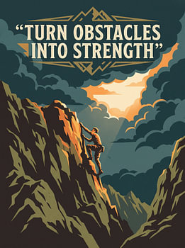 Turn Obstacles Into Strength - Vintage Rock Climbing Mountaineer Inspirational Graphic Design