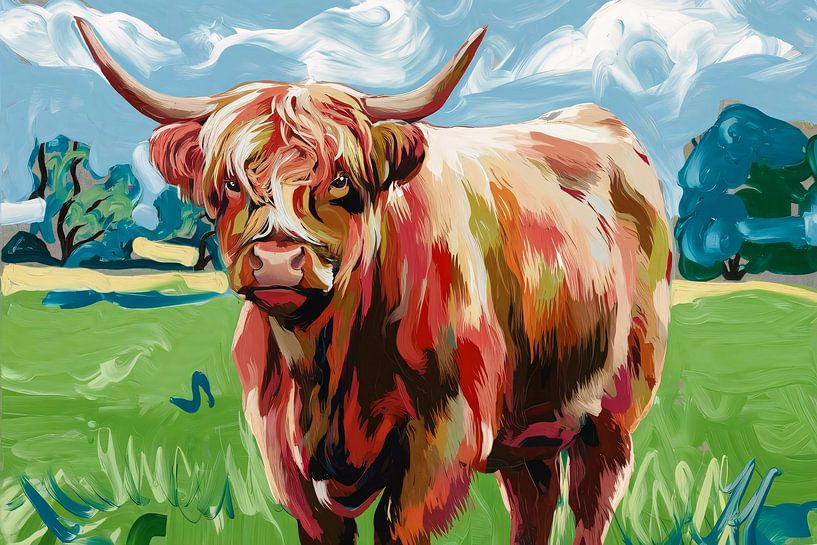 Colourful Scottish highlander on canvas by Imperial Art House