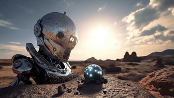 Glimmende robots in een buitenaards landschap van Eva Lee