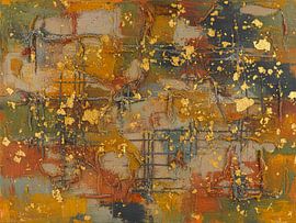 Industrial Abstract Painting in warm colours with gold by Studio Pieternel