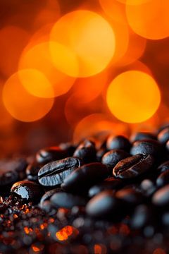 Koffiebonen op gloeiende lava - close-up van Poster Art Shop