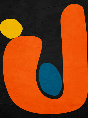 Minimalistische abstrakte Kunst mit organischen Formen in warmen, farbenfrohen Tönen.
