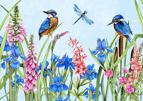 Ijsvogels wilde bloemen