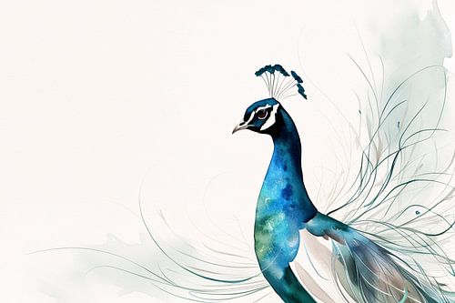 Pauw in zachte aquarelstijl