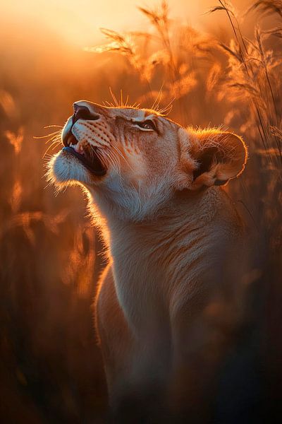Lioness in the sunset light by Poster Art Shop