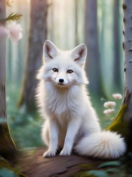 Renard blanc dans la forêt, partie 2 sur Ivonne Fuhren-van de Kerkhof