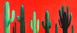 Cactus landscape on a red background by Poster Art Shop
