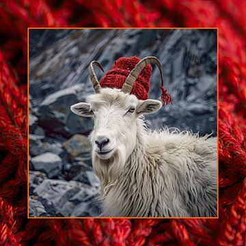 Mountain goat portrait by Vlindertuin Art