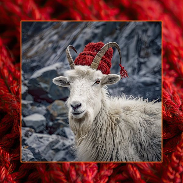 Mountain goat portrait by Vlindertuin-Art