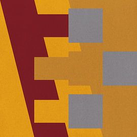 Abstract geometric art in mustard yellow, warm grey and warm brown by Dina Dankers