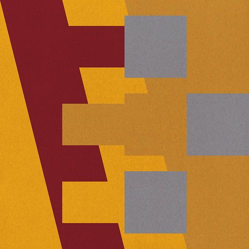 Abstracte geometrische kunst in mosterdgeel, warm grijs en warm bruin