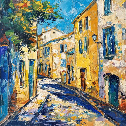 Zuid Franse dorpsstraat in de zomer schilderij