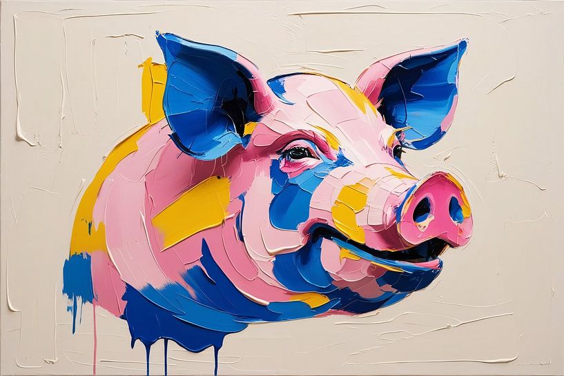 Colourful abstract pig portrait by Art & Soul Creations